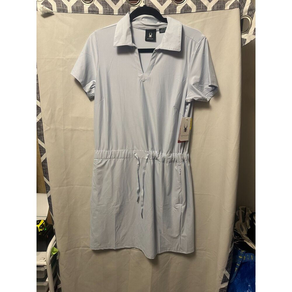 NWT Spyder Woman Collared Stretch Short Sleeve Knit Dress Size Small Mist Blue